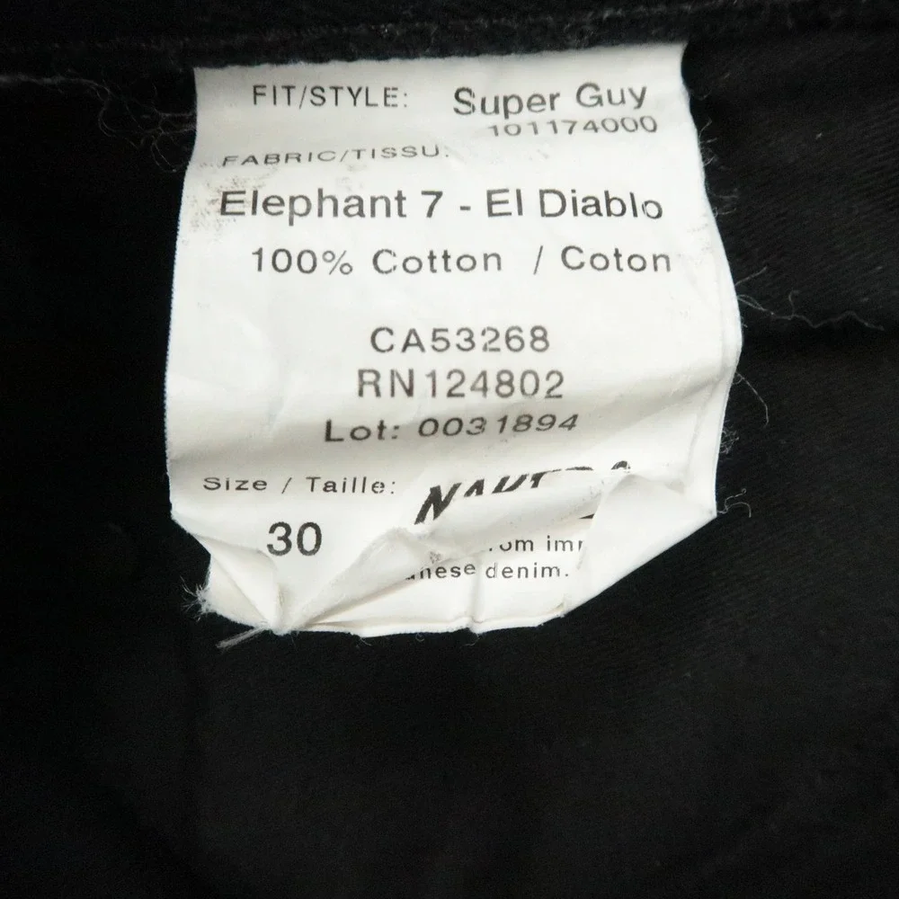 Naked Famous Denim Jeans Men 30x35 Black Super Guy Elephant 7 El Diablo Selvedge